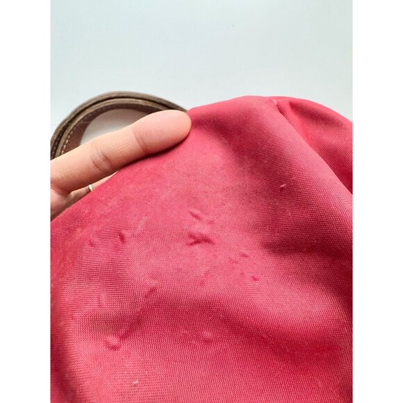 *Worn* LONGCHAMP Le Pliage Original M Red Nylon Canvas Leather Trim Tote Bag - Picture 4 of 16